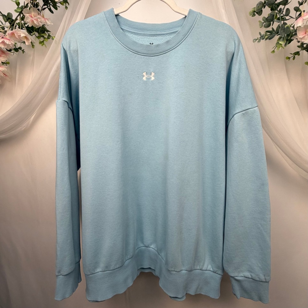 Under Armour Womens Rival Fleece Crewneck Sweatshirt Blue Oversized Large